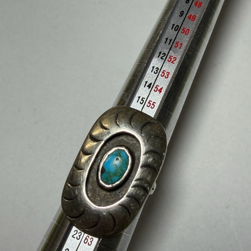 Vintage Navajo silver shadow box turquoise ring - Picture 6 of 7